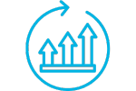 An icon of a circle arrow over a graph with increasing lengths of arrows, indicating 