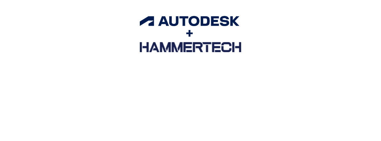 Autodesk Logo plus HammerTech logo, lockup - signaling the new integration between HammerTech and Autodesk Construction Cloud.