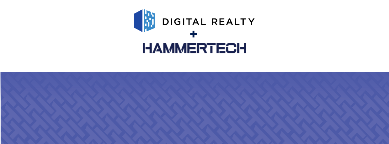 Digital Realty + HammerTech Logo Lockup with a purple HammerTech logo background on the bottom half. 