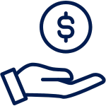 Icon of a coin falling into a hand, representing the earnings possibility of the HammerTech partner program