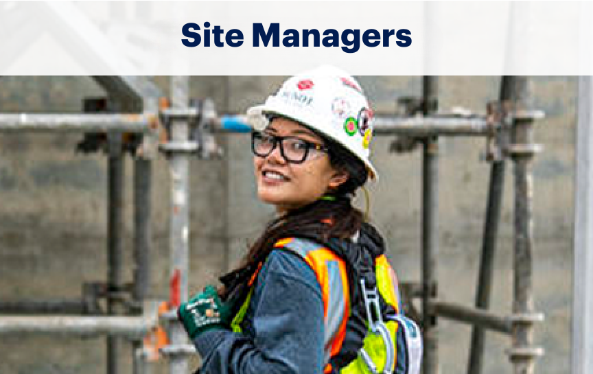 An image of a site manager with construction gear on, and a user of HammerTech's construction safety intelligence platform for safer sites. 